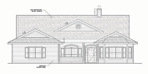 Small House Plans, custom country home design on acreage, shutters, window trim