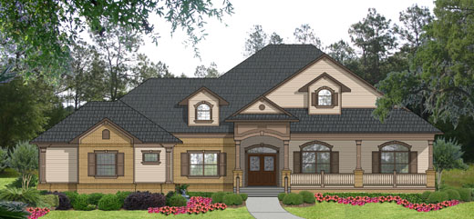 Southern House Plans, architect, color rendering of custom home design, near marion county florida